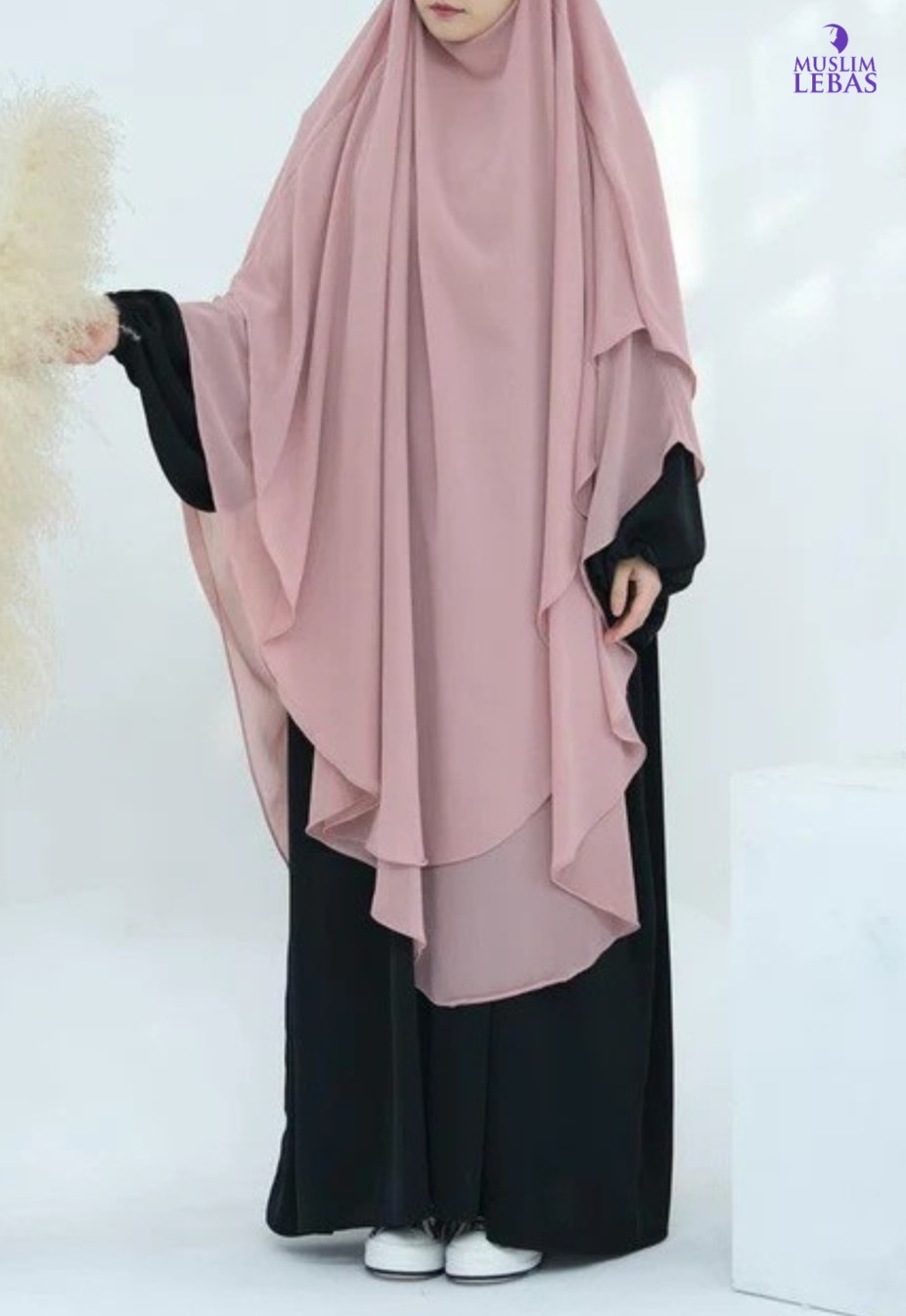 Baby Pink Two Layer Chiffon Extra Long Khimar Hijab