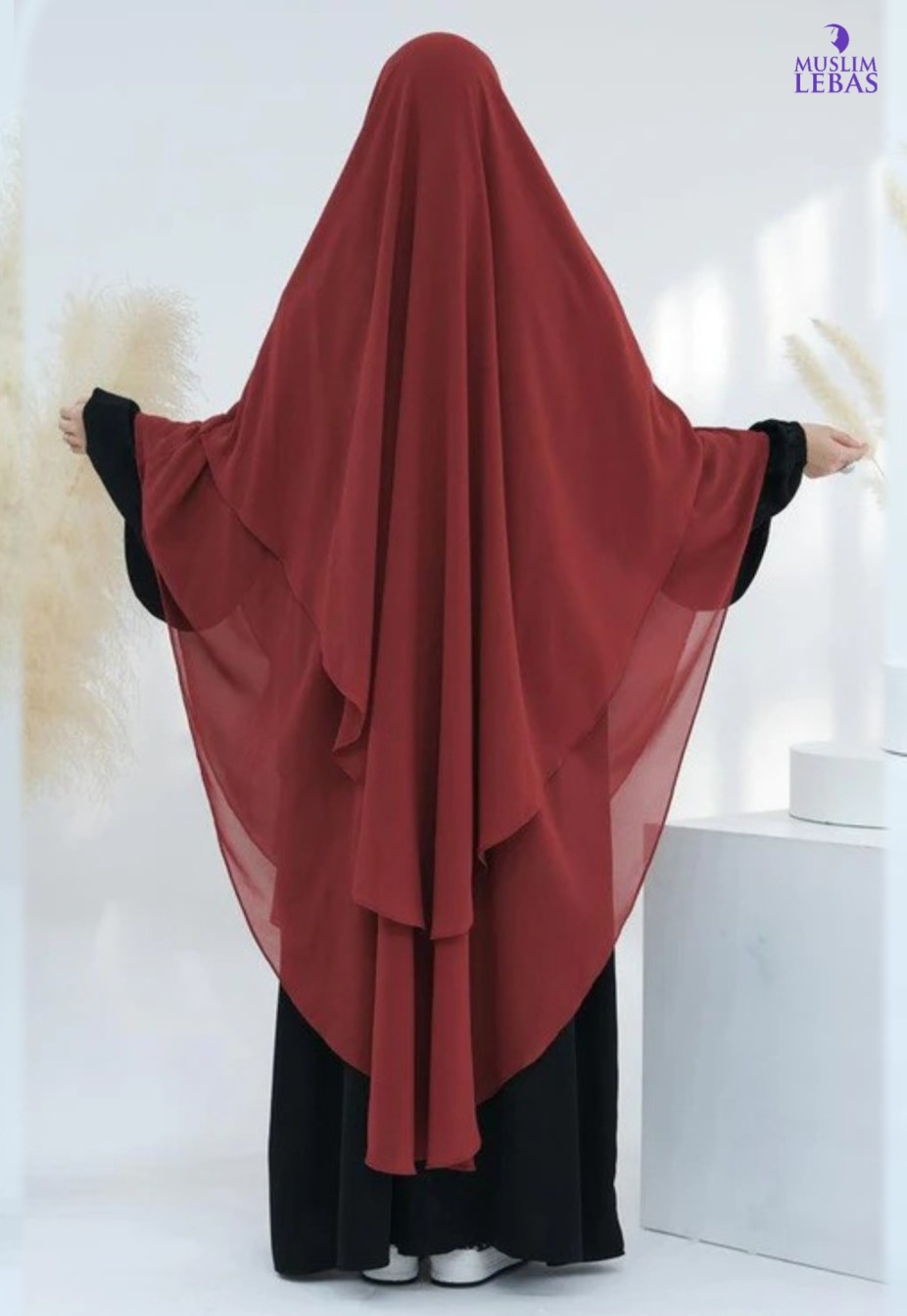 Maroon Two Layer Chiffon Extra Long Khimar Hijab